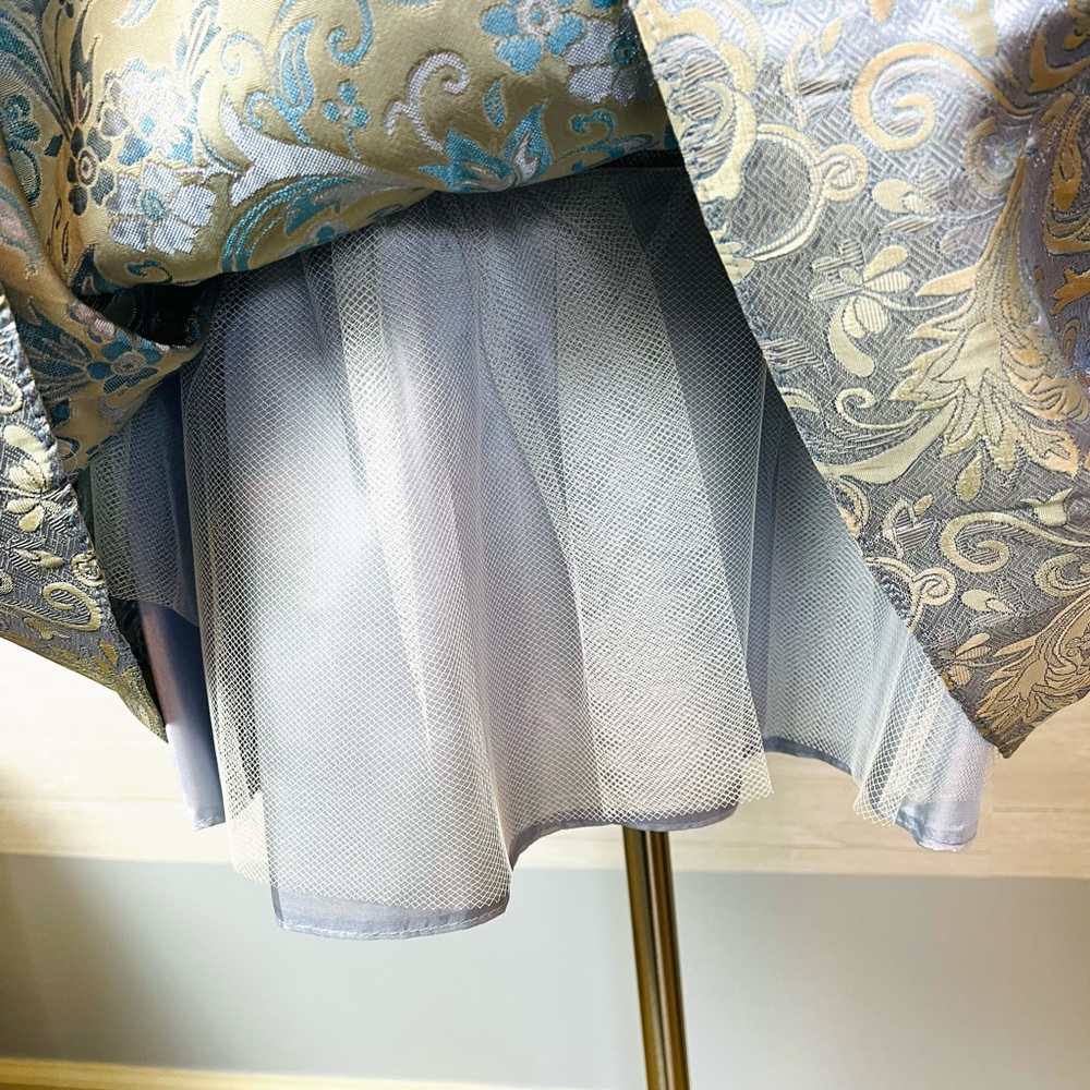 Vintage 90's Jessica McClintock Blue Brocade Jacquard Strapless Dress Size 6 - Picture 5 of 13